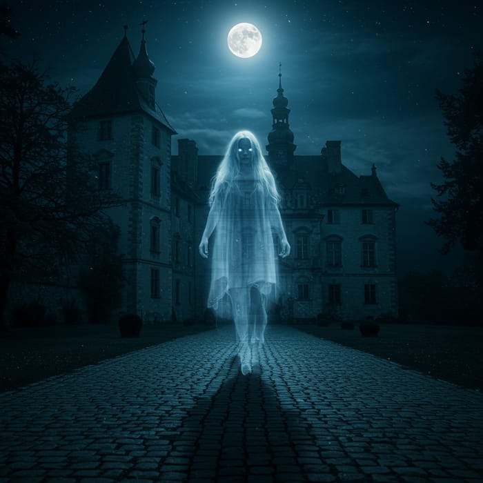 Haunting Ghost at Night by a Castle