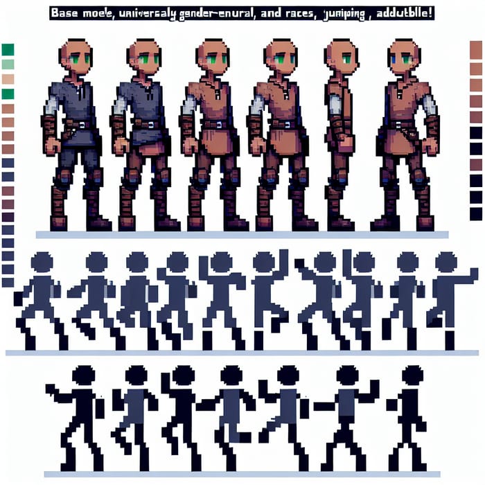 Gender-Neutral Pixel Art Base Model Sprite Sheet