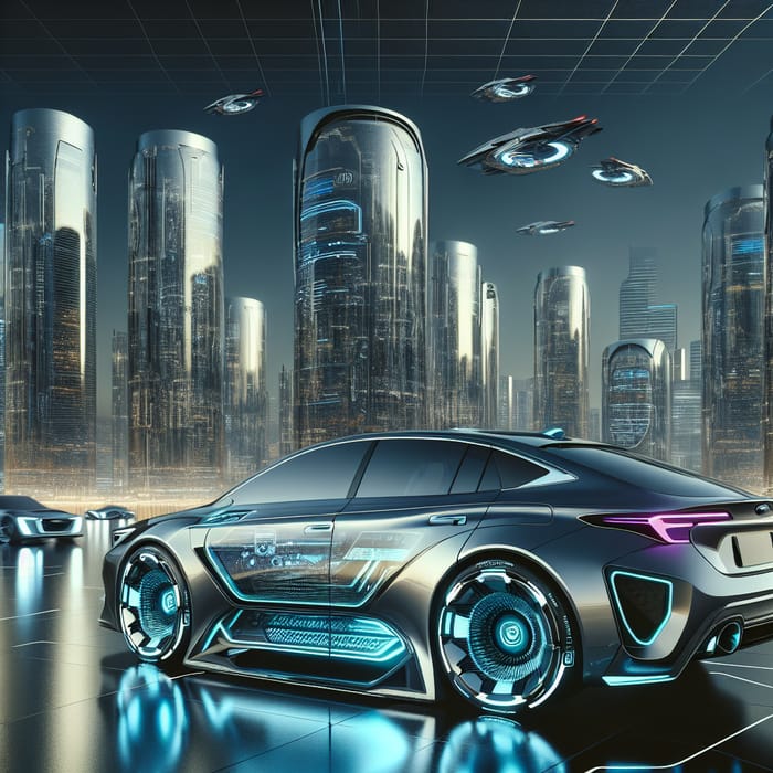 Futuristic Subaru Legacy in Ultra-Modern Cityscape