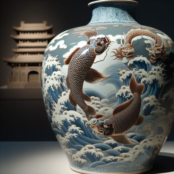 Kangxi Ceramic Vase with Carps Leaping Over Dragon Gate