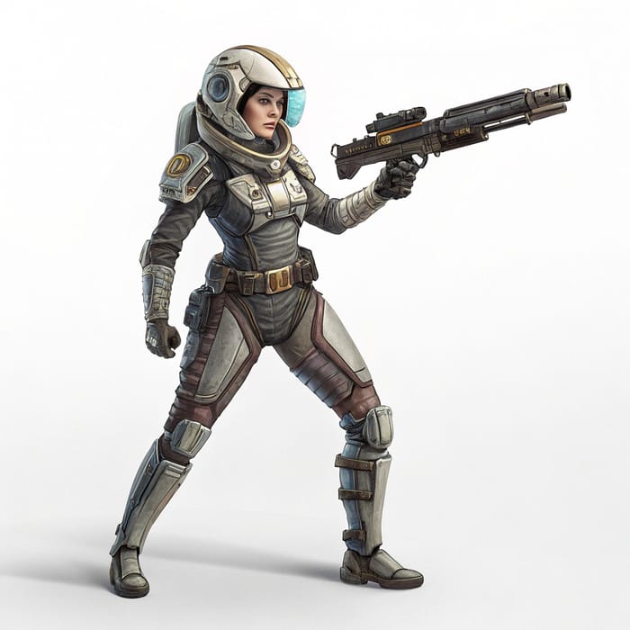 Space Girl in Armour with Blaster Gun