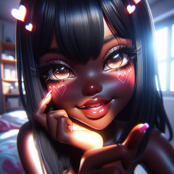 Stunning 3D Anime Portrait of a Dark-Skinned Woman