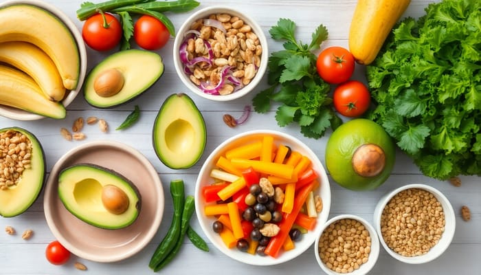 Healthy Food Table: Avocados, Veggies & More