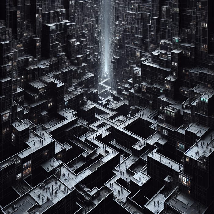 Black Abyss Metropolis: Urban Cityscape and Labyrinthine Corridors