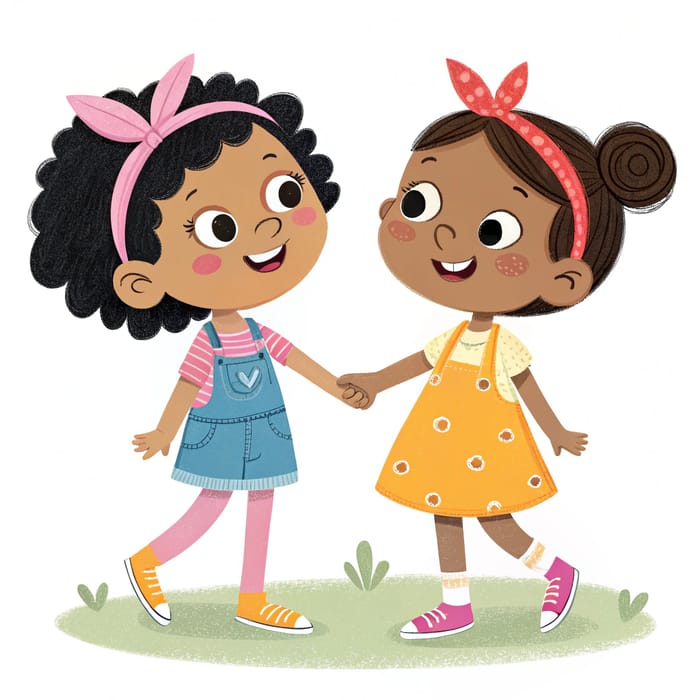 Adorable Preschool Age Twin Girls Clip Art