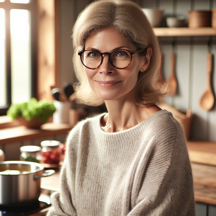 Kind and Friendly Robot Anyuka Cooking in Modern Kitchen