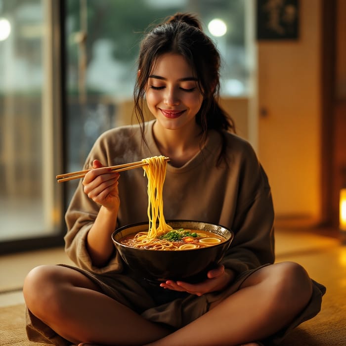 18-Year-Old Woman Enjoying Ramen Delight