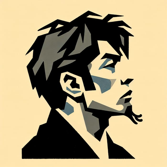 Japanese Man Profile: Moody Illustration in Whistlerian Style