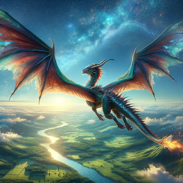 Majestic Flying Dragon in the Blue Sky