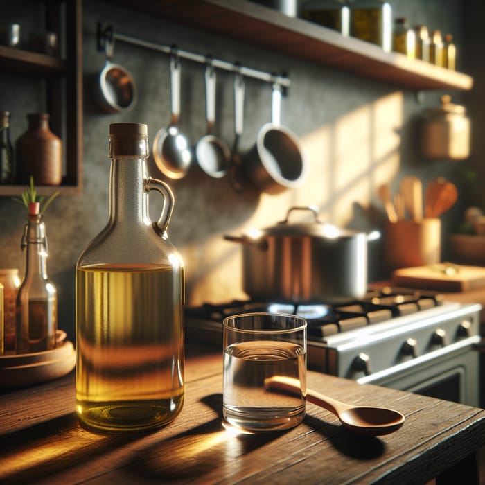 Rustic Kitchen Scene: Olive Oil & Water Ambiance