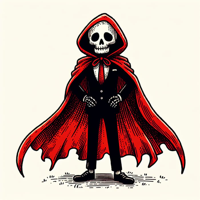 Black Skeleton in Red Cape and Suit Art