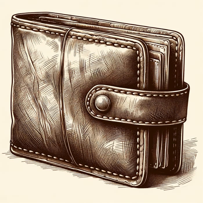 Detailed Vintage Men's Leather Wallet Sketch