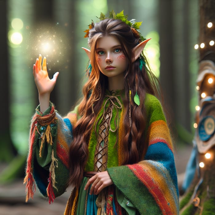 Wood Elf Teen Caster in Enchanted Forest | Ethereal Mage Art