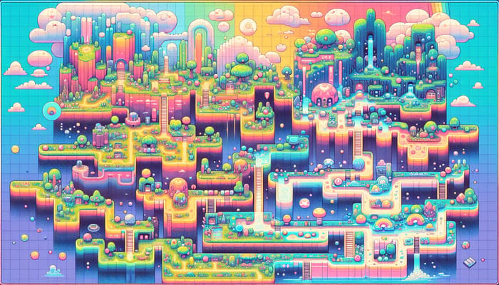 Vibrant Level Selector Map Inspired by Retro Games