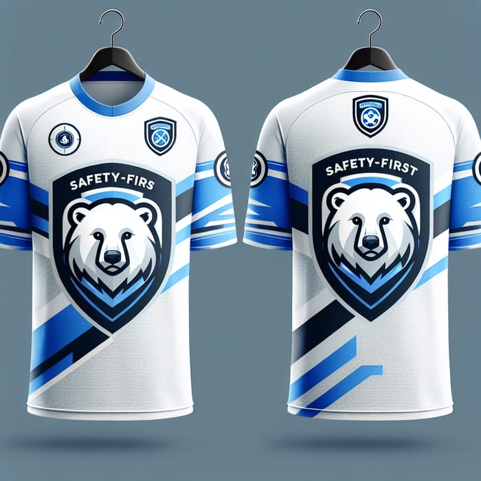 White and Blue Jersey with Polar Bear and Safety-First Logos