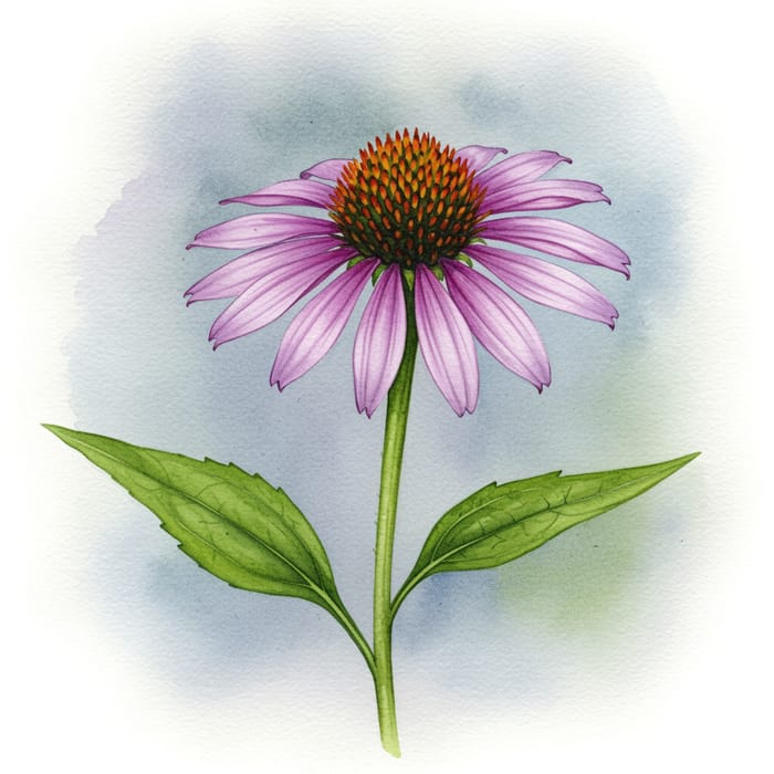 Vibrant Watercolour Purple Coneflower Art