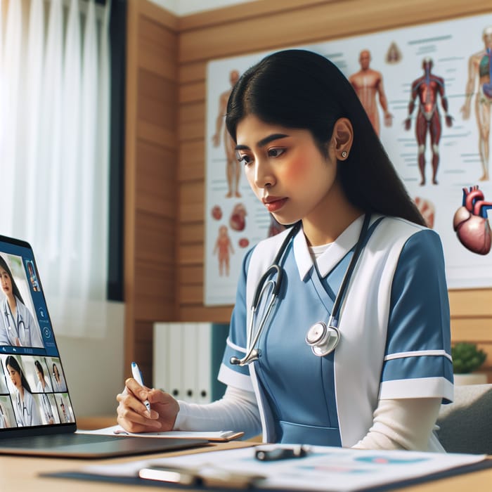 South Asian Female Nurse in Telehealth Session with Virtual Patient