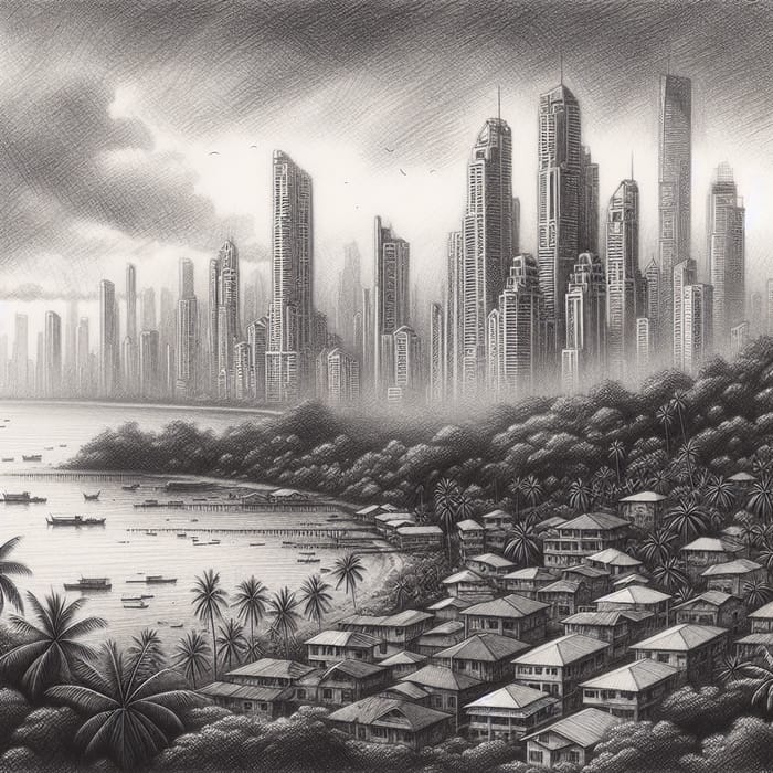 Tropical City Landscape Sketch