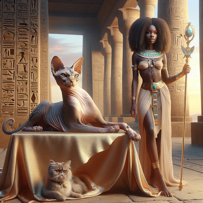 Sphinx Cat and Egyptian Girl - Enchanting Connection