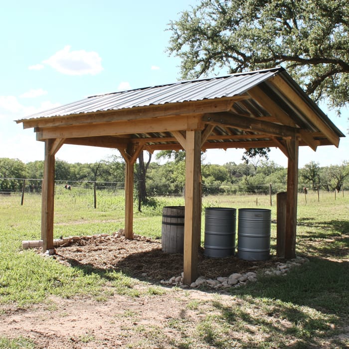 Durable Outdoor Shelter with Water Storage for Cattle