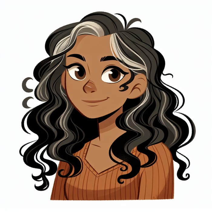 Illustrated Mid-30s Woman with Grey Strands in Cartoon Style