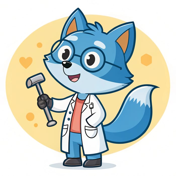 Cartoon Mascot: Blue Fox Doctor with Glasses