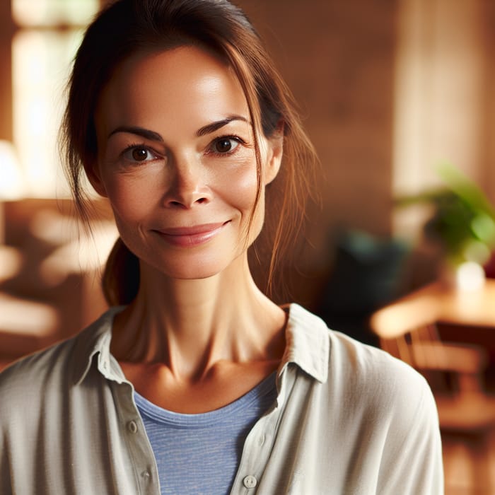 Cheerful Portrait of a Woman in Casual Attire