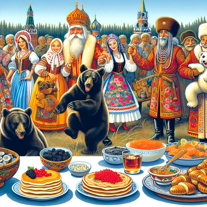 Ancient Russian Tradition: Folk Dance with Bears & Caviar Pancakes