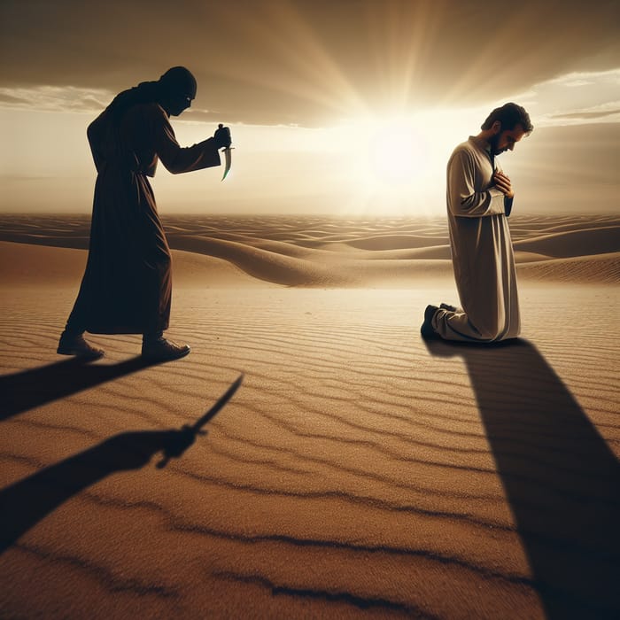 Desert Prayer Ambush: Man Praying Attacked in Abbasid Era