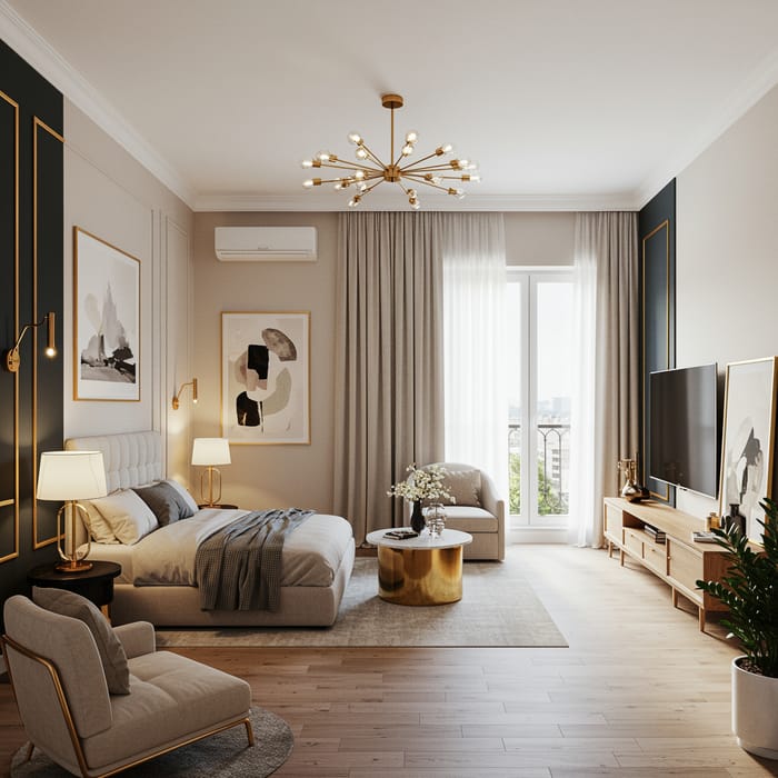 Elegant 2 Bedroom Apartment with Gold Accents