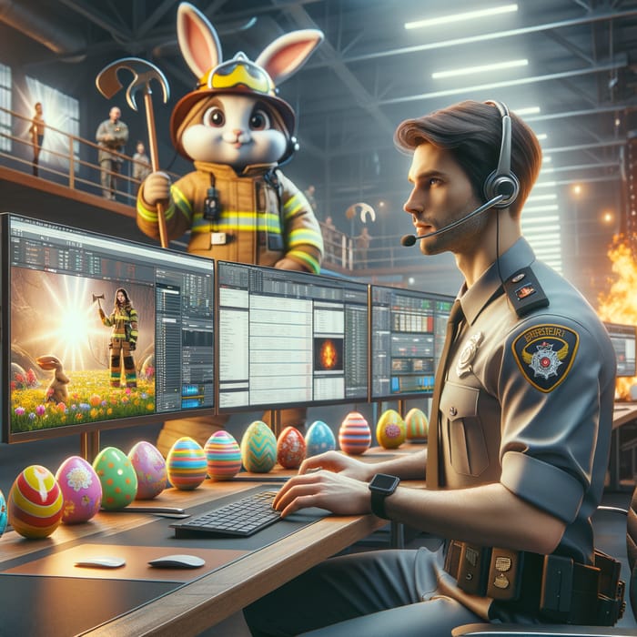 Call Center Operator and Firefighter Easter Celebration