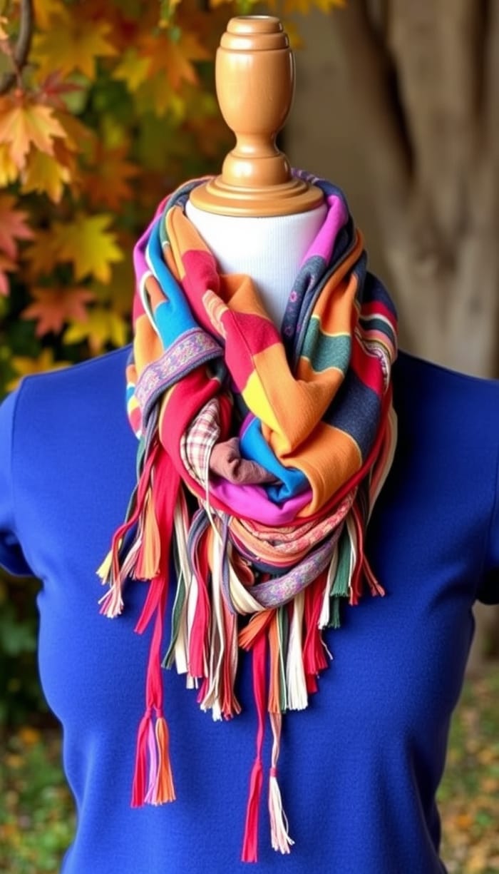 Colorful Autumn Scarf from Recycled T-Shirt Strips