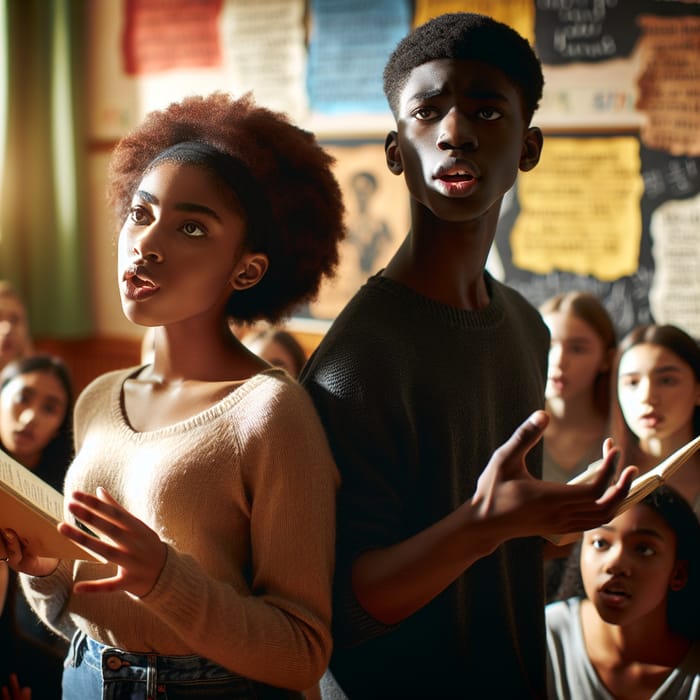 Young Black Students with Green Eyes Recite Poetry