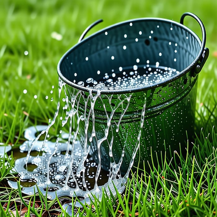 Natural Water Streams: Photorealistic Leaking Tin Bucket Natural Water Streams: Photorealistic Leaking Tin Bucket