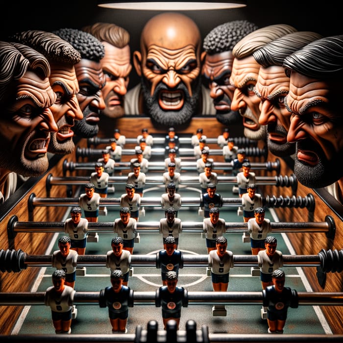 Mean Looking Foosball Players Compete Intensely