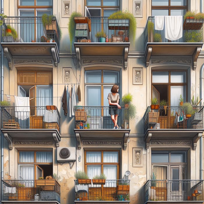 Charming Urban Apartment Building Facade with Balconies