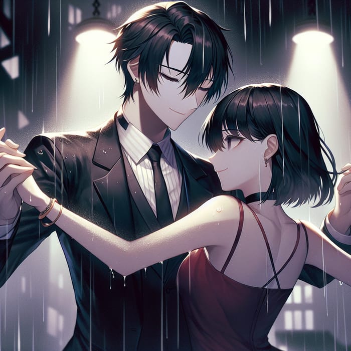 Romantic Rain Dance: Jumin Han Lookalike & Short-Haired Girl in Red Dress