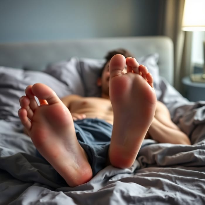 Relaxing Male Adolescent Showcasing His Soles