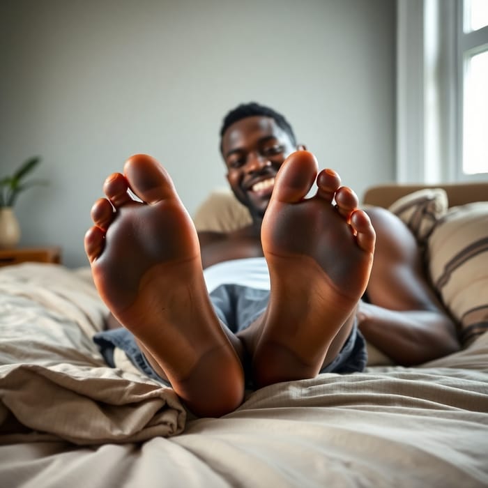 Relaxing Young Male with Big Soles and Grin