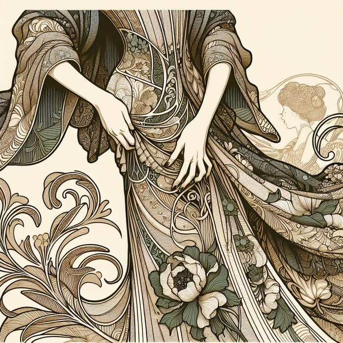 Elegant Lady Removing Dress Art Nouveau