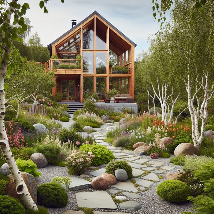 Scandinavian West Coast Garden with Glass House & Nature Beauty