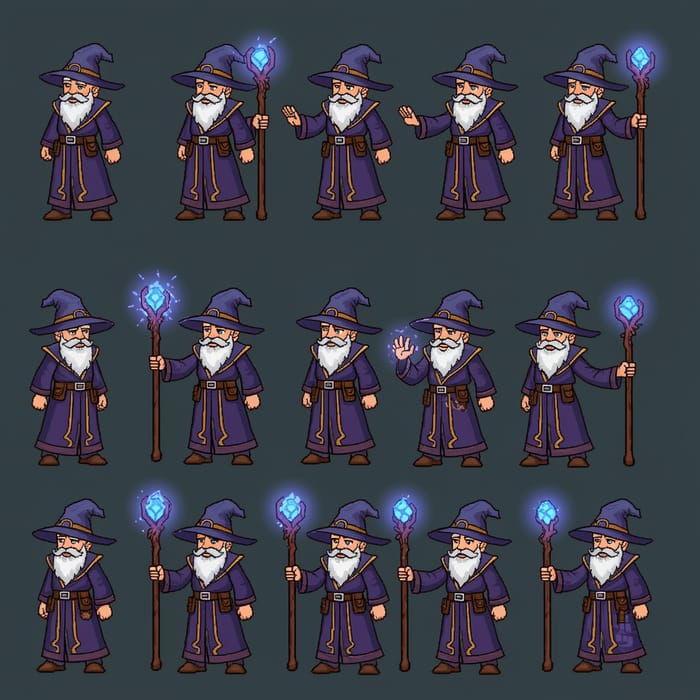 2D Fantasy Wizard Character Sprites for Games