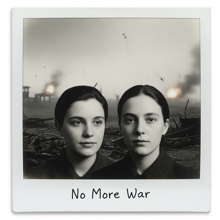 Vintage Polaroid Photo with War Background
