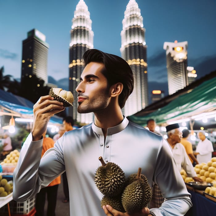 Elon Musk Enjoying Durian at Sri Petaling Night Market with KLCC Skyline