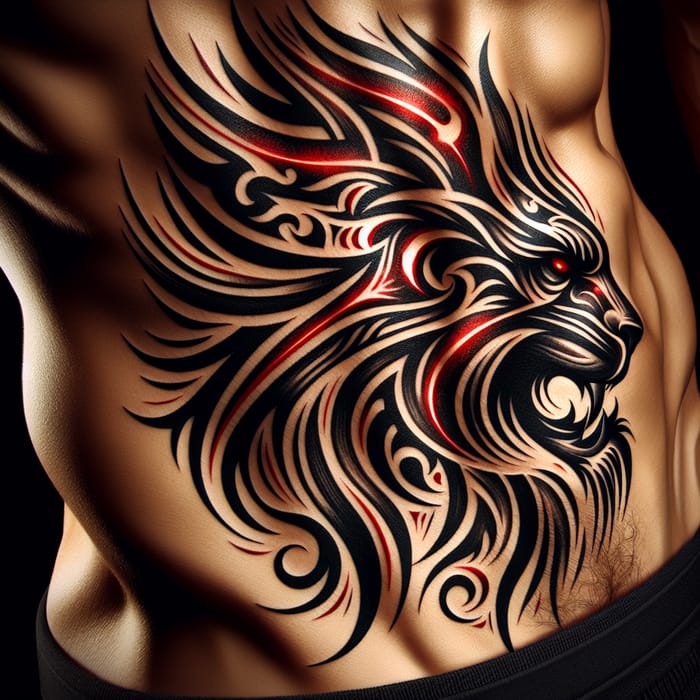 Intricate Tribal Lion Tattoo for Lower Abdomen