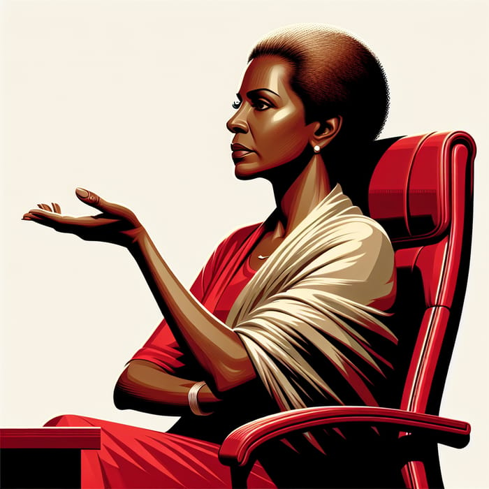 Forties African Woman Reaching In Red Office Chair