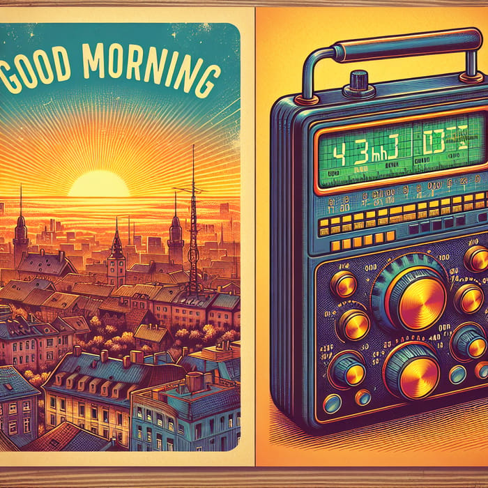 Good Morning Postcard for Radio Amateurs | Sunrise Cityscape & Portable Radio Station