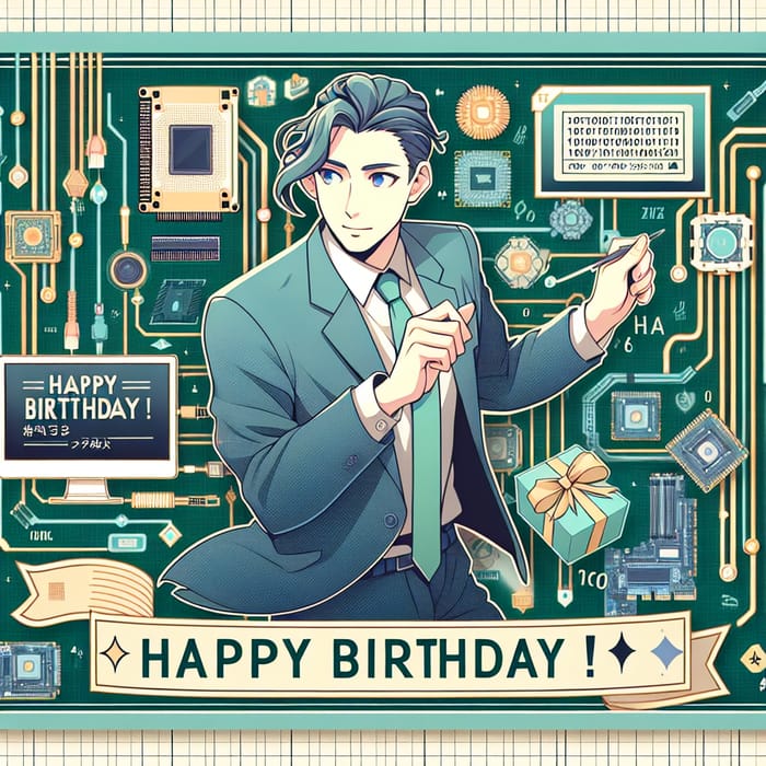 Anime Style Birthday Card for IT Specialist