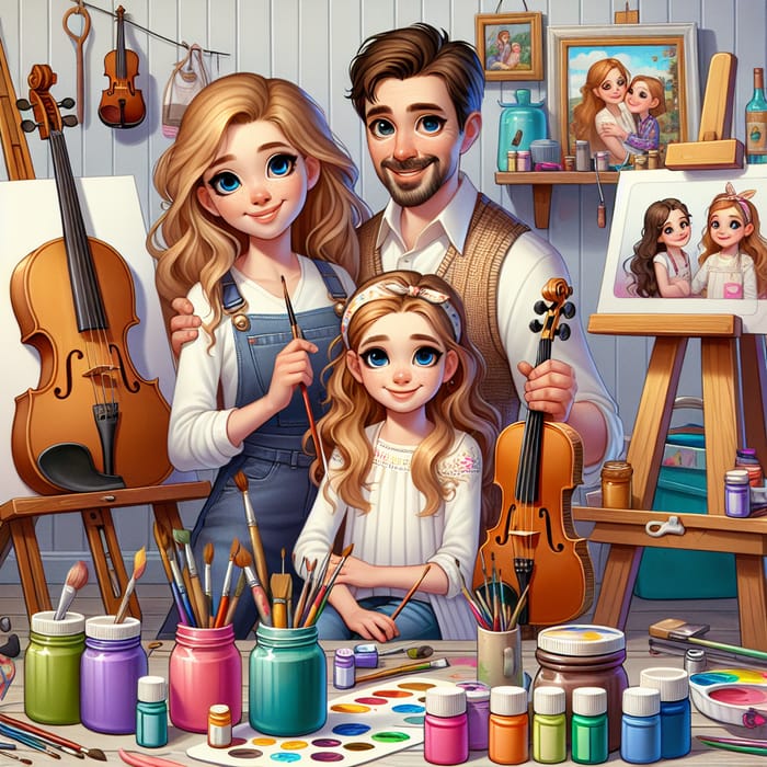 Artistic Family Portrait with Musical Instruments and Art Supplies | Creative Animation