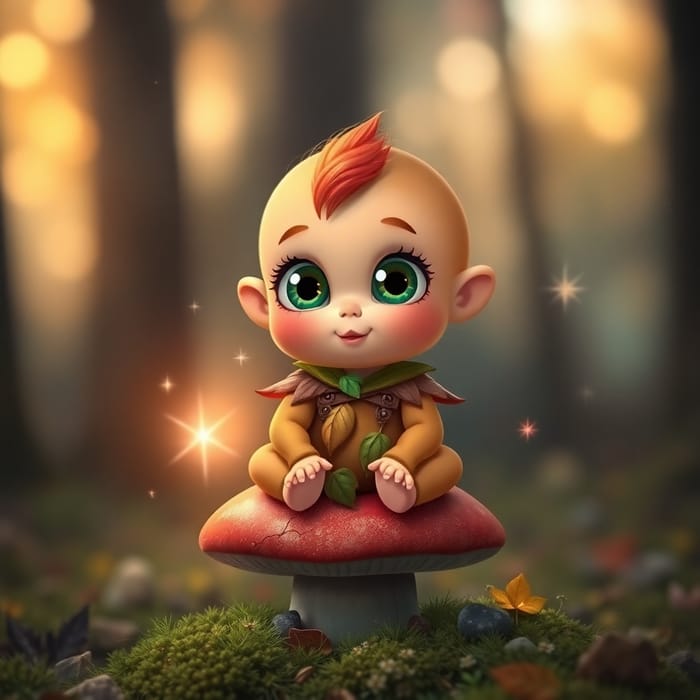 Magical Ginger Baby Sprite in a Whimsical Forest